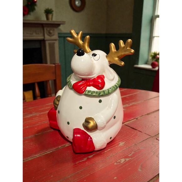 Unknown Other - Reindeer Cookie Jar Great Condition Ceramic Handpainted 9.5" Tall